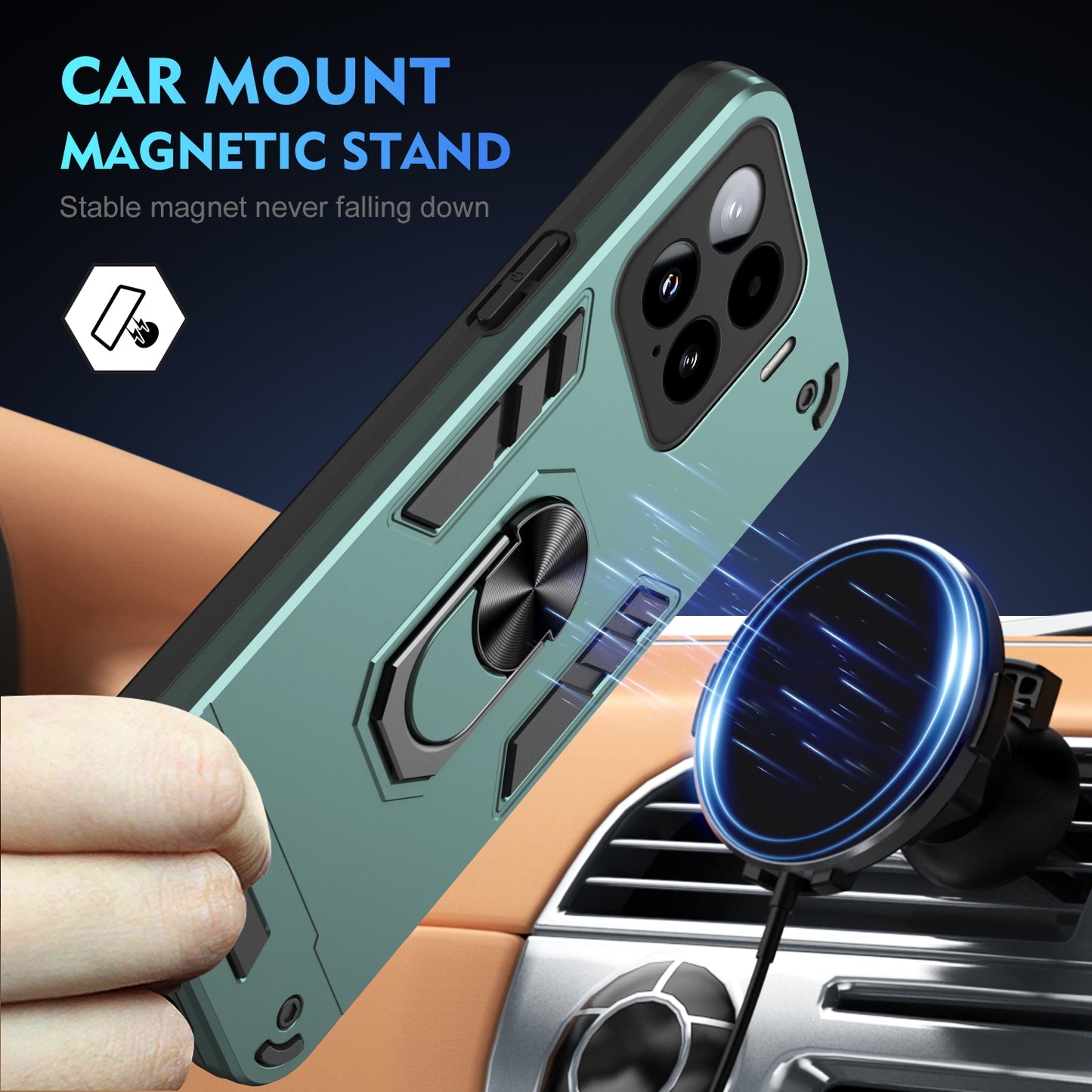 Shockproof Xiaomi 15 Phone Case with 360° Rotatable Metal Ring Holder, Magnetic Car Mount Stand, Ultra-Thin PC & Silicone Protection Cover
