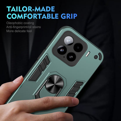 Shockproof Xiaomi 15 Phone Case with 360° Rotatable Metal Ring Holder, Magnetic Car Mount Stand, Ultra-Thin PC & Silicone Protection Cover