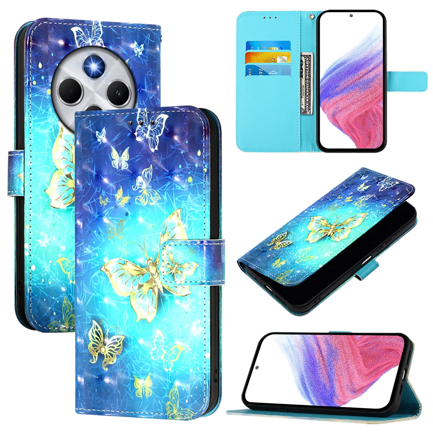 Redmi 14C 4G Leather Flip Phone Case with 3D Painted Design, Card Holder, Wallet & Stand Function - Durable Protection & Easy Access