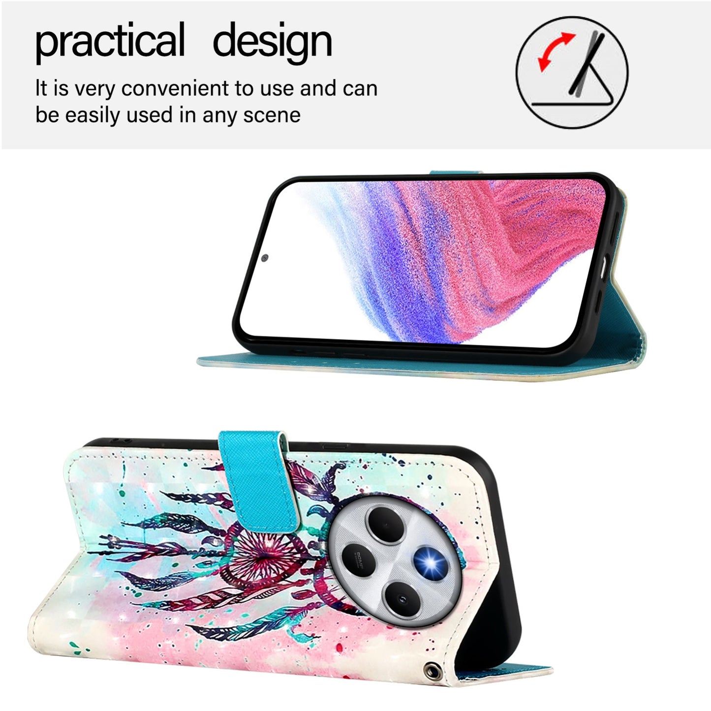 Redmi 14C 4G Leather Flip Phone Case with 3D Painted Design, Card Holder, Wallet & Stand Function - Durable Protection & Easy Access