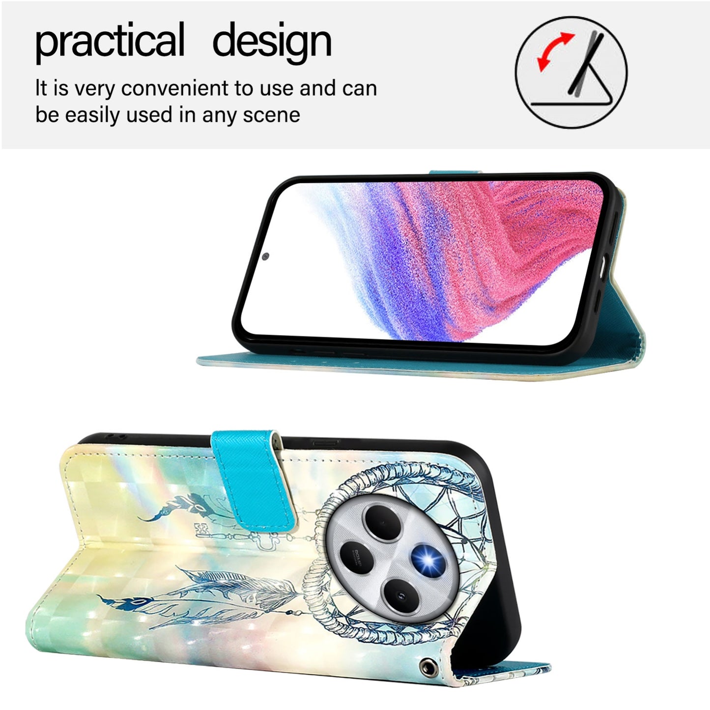 Redmi 14C 4G Leather Flip Phone Case with 3D Painted Design, Card Holder, Wallet & Stand Function - Durable Protection & Easy Access