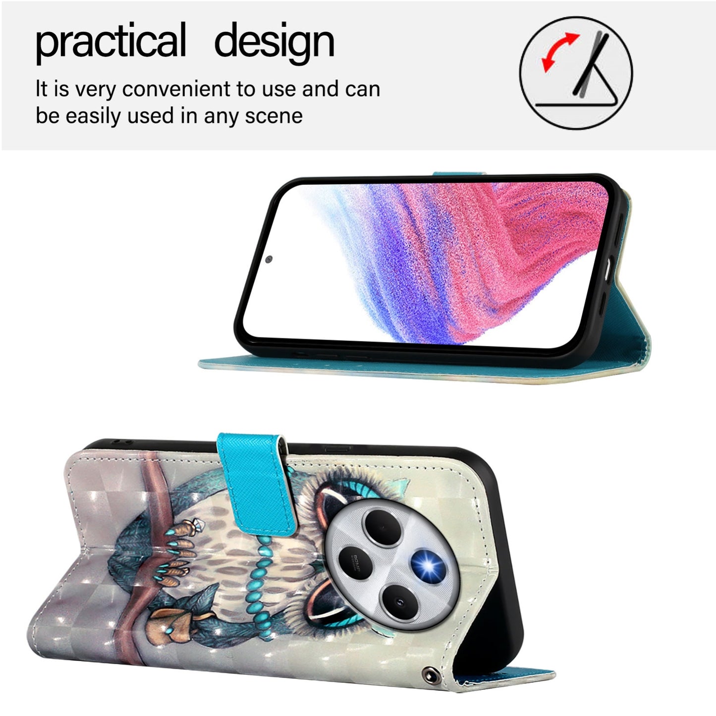 Redmi 14C 4G Leather Flip Phone Case with 3D Painted Design, Card Holder, Wallet & Stand Function - Durable Protection & Easy Access