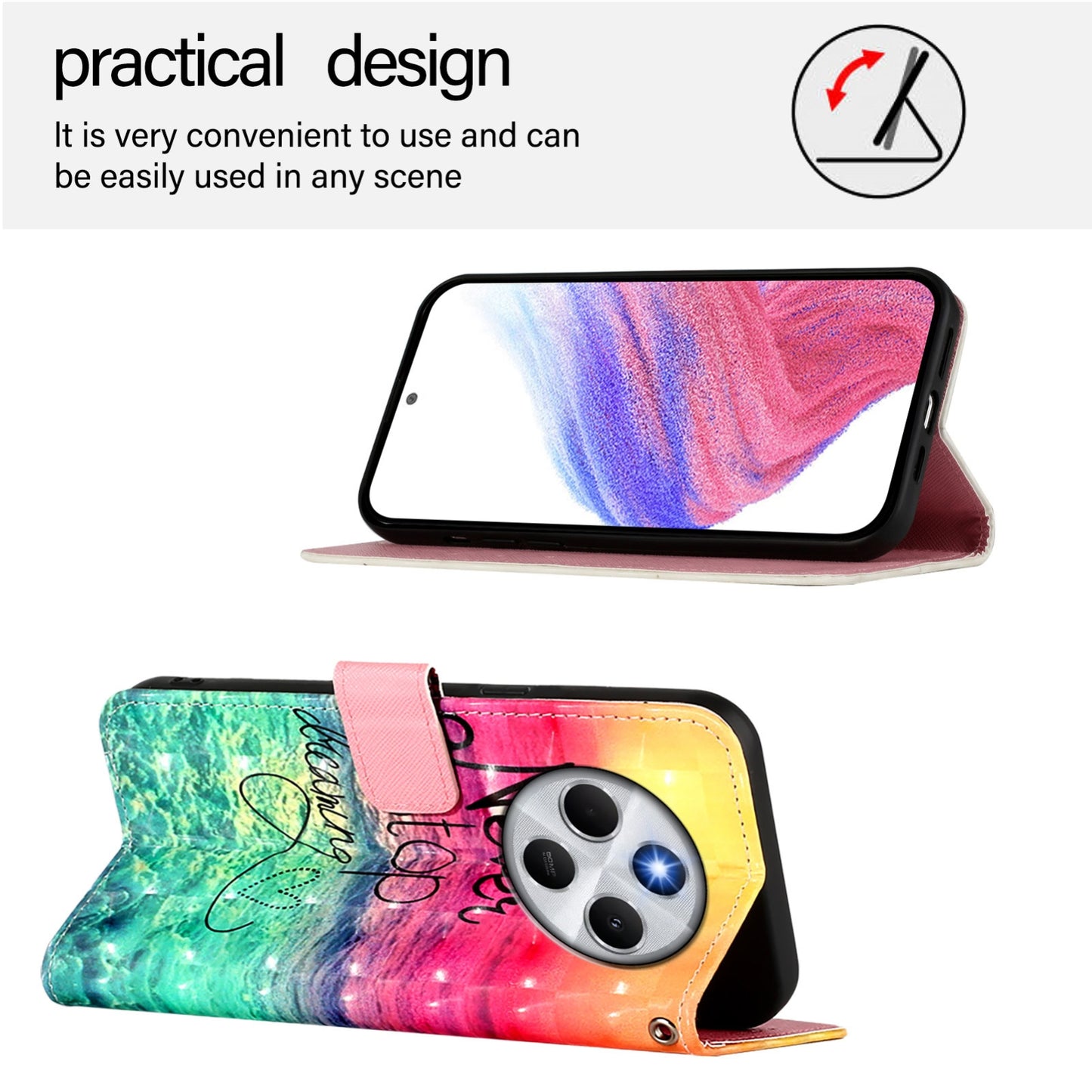 Redmi 14C 4G Leather Flip Phone Case with 3D Painted Design, Card Holder, Wallet & Stand Function - Durable Protection & Easy Access