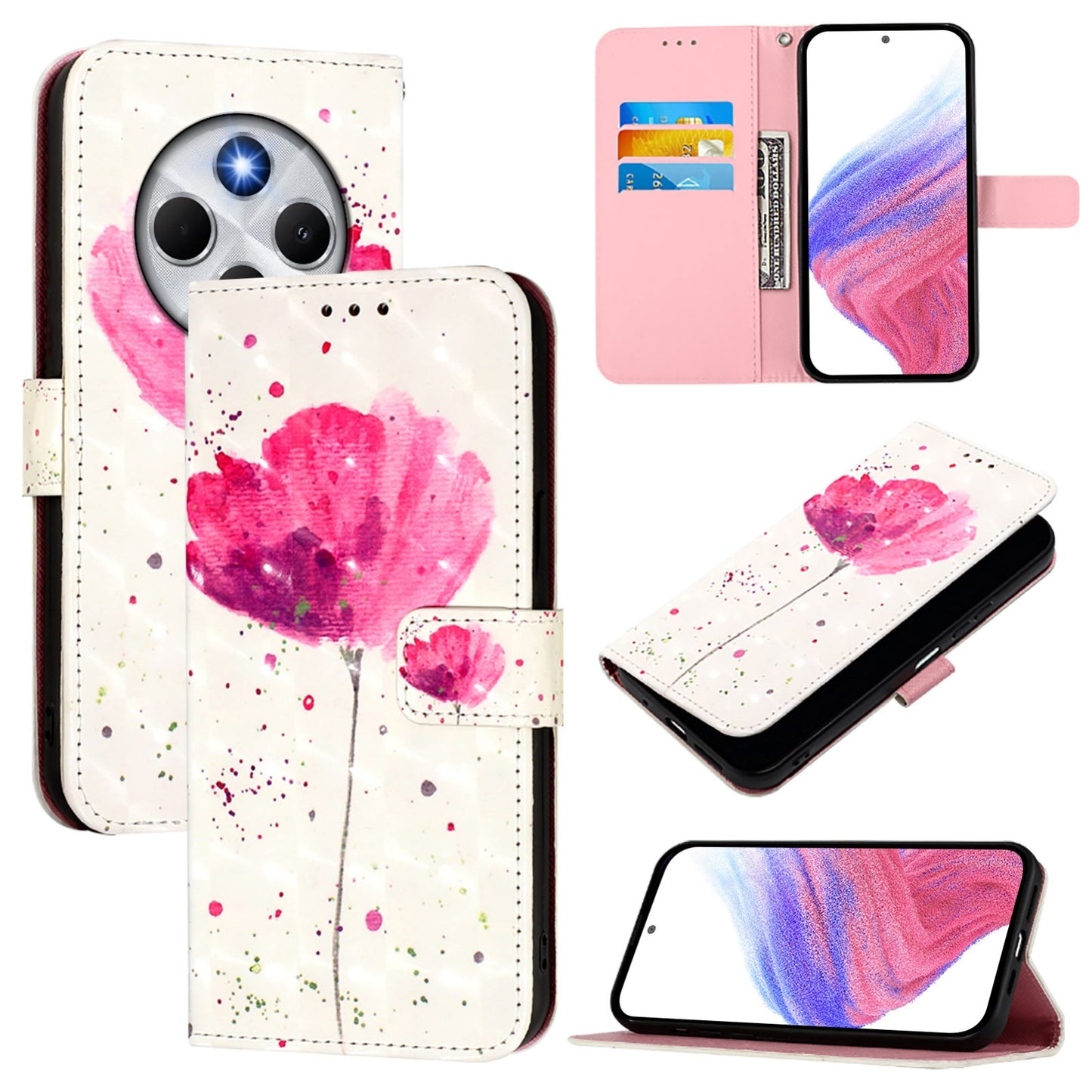 Redmi 14C 4G Leather Flip Phone Case with 3D Painted Design, Card Holder, Wallet & Stand Function - Durable Protection & Easy Access
