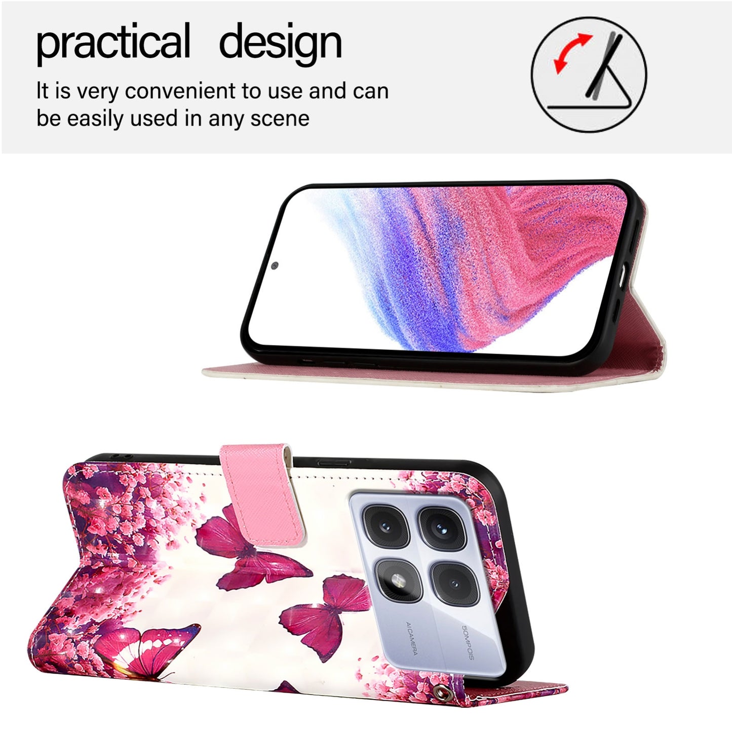 Redmi K70 Ultra 5G Global Leather Flip Phone Case with 3D Painted Design, Card Holder, Wallet & Stand Function - Durable Protection & Easy Access