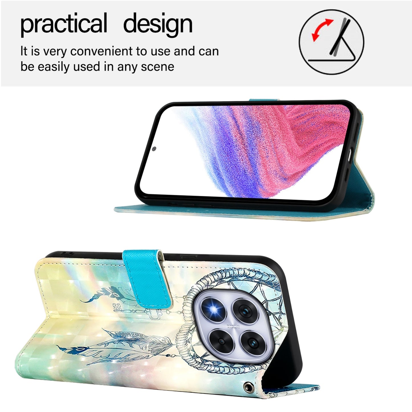Redmi 14 Pro+ 5G Leather Flip Phone Case with 3D Painted Design, Card Holder, Wallet & Stand Function - Durable Protection & Easy Access