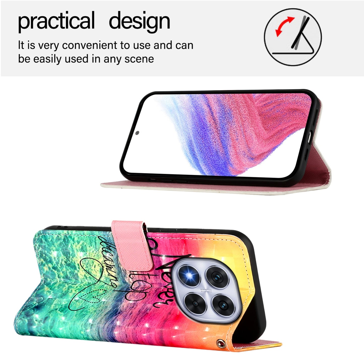 Redmi Note 14 Pro 5G Leather Flip Phone Case with 3D Painted Design, Card Holder, Wallet & Stand Function - Durable Protection & Easy Access