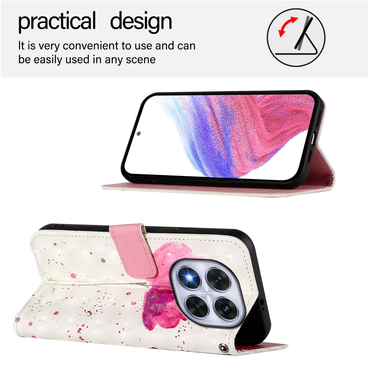 Redmi 14 Pro+ 5G Leather Flip Phone Case with 3D Painted Design, Card Holder, Wallet & Stand Function - Durable Protection & Easy Access