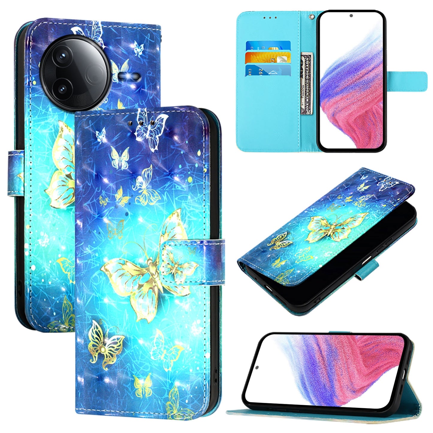 Redmi K80 Pro Leather Flip Phone Case with 3D Painted Design, Card Holder, Wallet & Stand Function - Durable Protection & Easy Access
