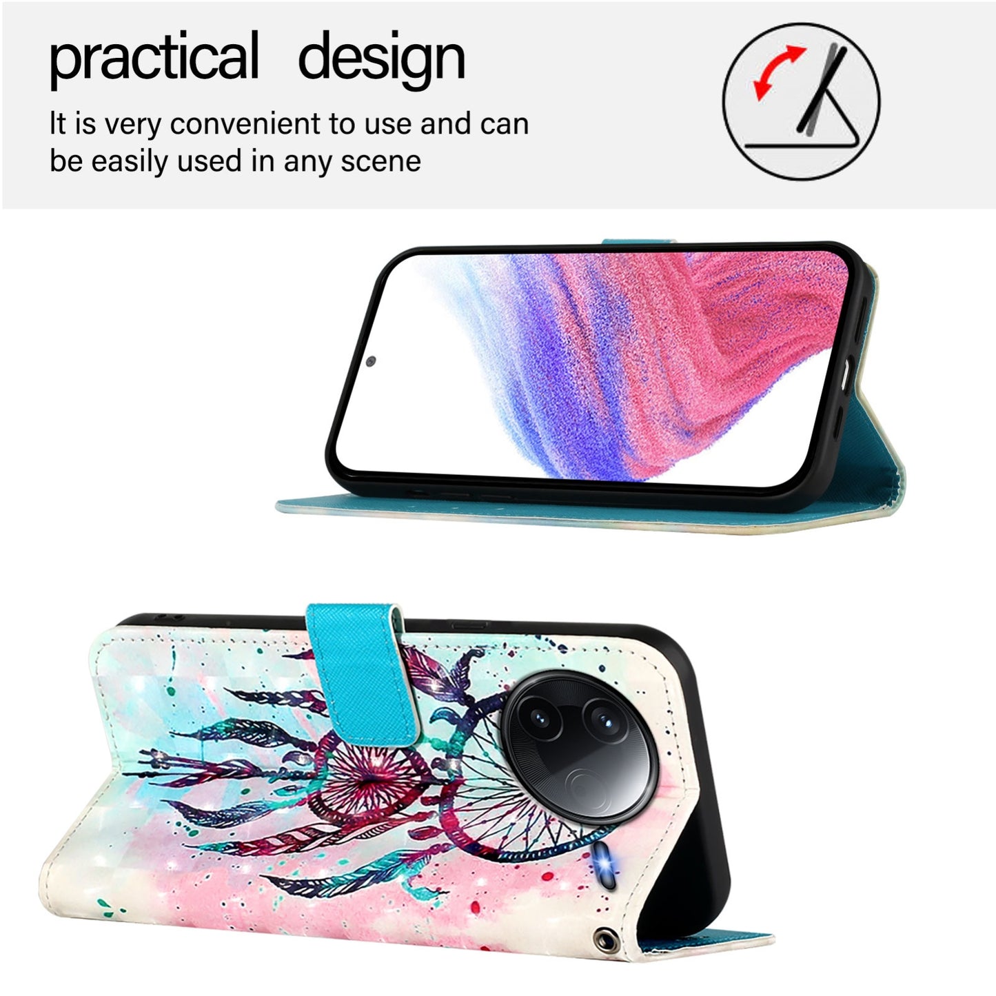 Redmi K80 Pro Leather Flip Phone Case with 3D Painted Design, Card Holder, Wallet & Stand Function - Durable Protection & Easy Access