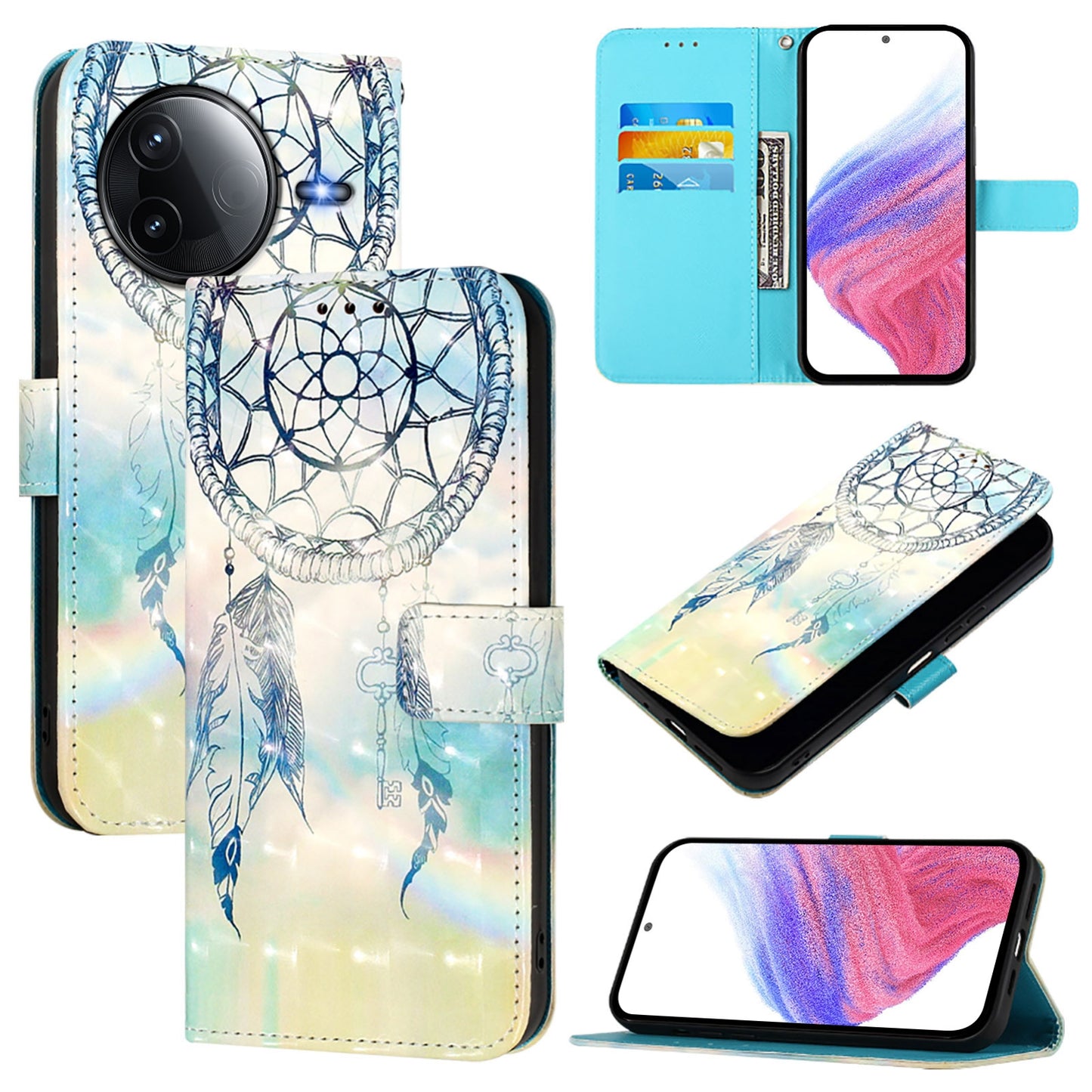 Redmi K80 Leather Flip Phone Case with 3D Painted Design, Card Holder, Wallet & Stand Function - Durable Protection & Easy Access