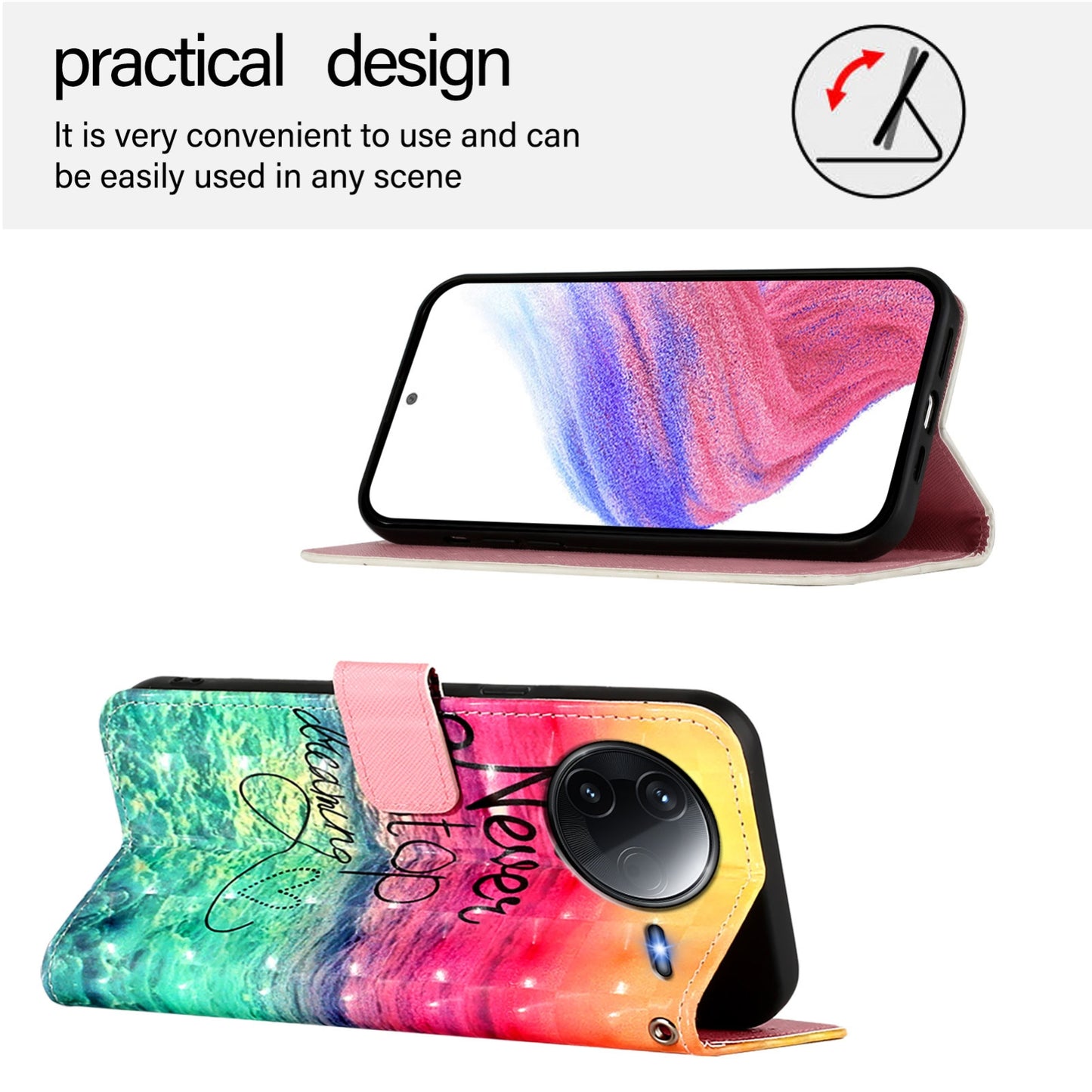 Redmi K80 Leather Flip Phone Case with 3D Painted Design, Card Holder, Wallet & Stand Function - Durable Protection & Easy Access
