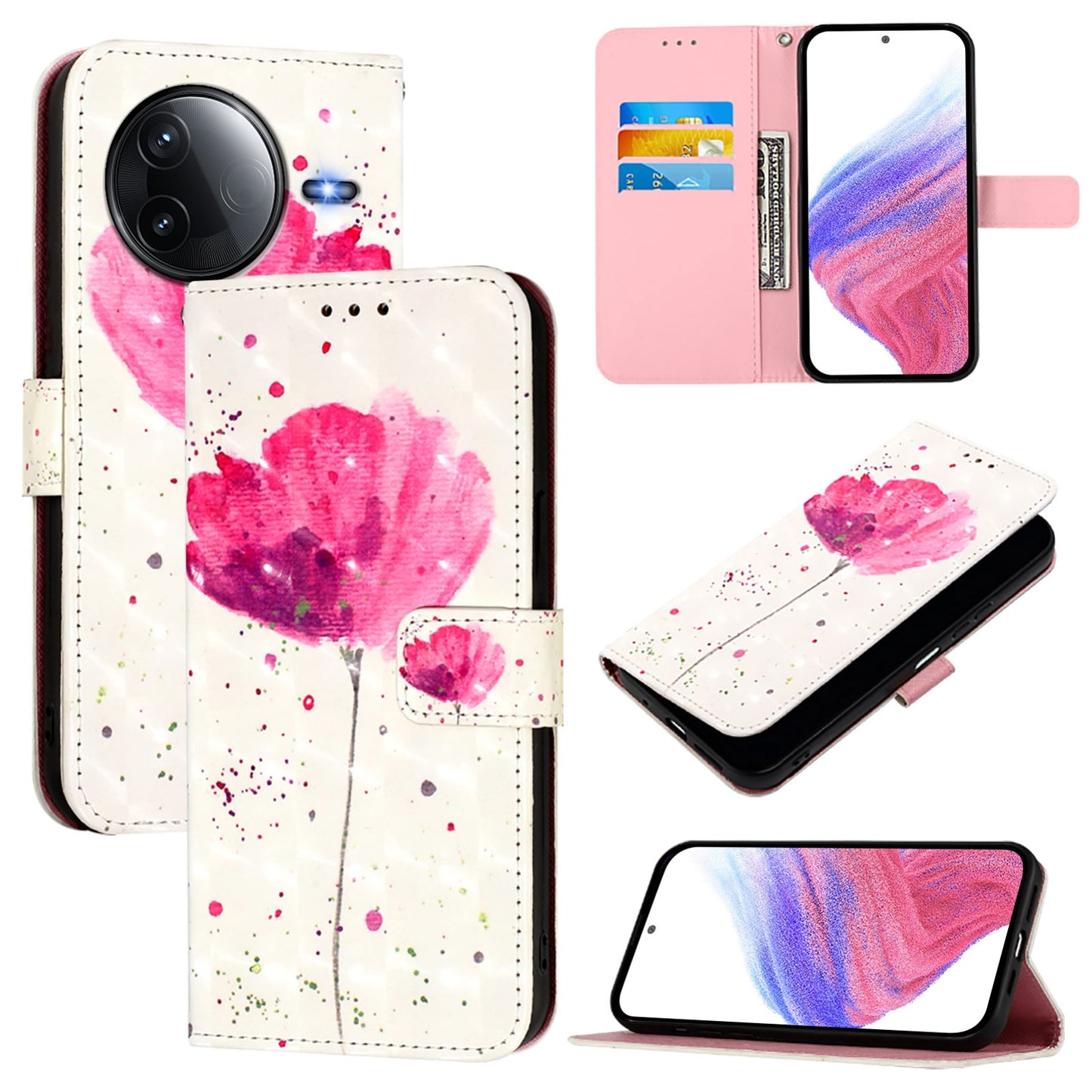 Redmi K80 Pro Leather Flip Phone Case with 3D Painted Design, Card Holder, Wallet & Stand Function - Durable Protection & Easy Access