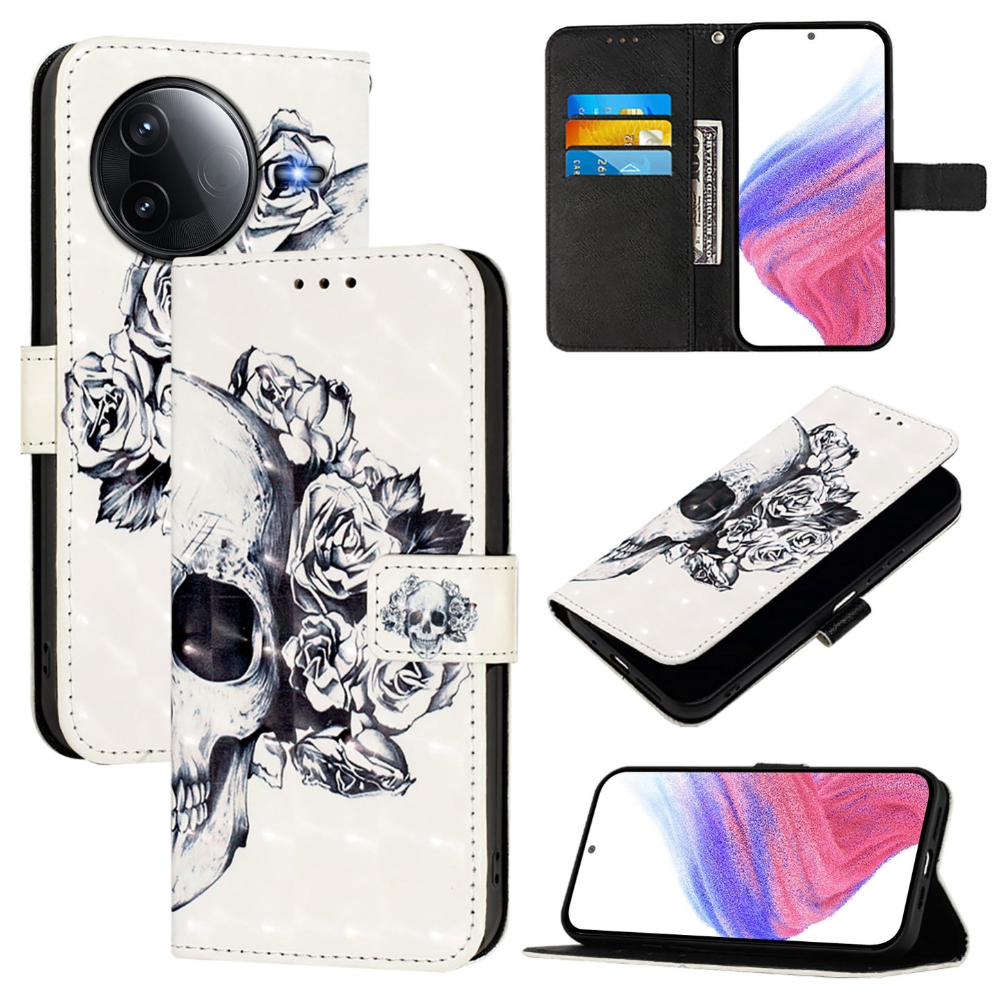 Redmi K80 Leather Flip Phone Case with 3D Painted Design, Card Holder, Wallet & Stand Function - Durable Protection & Easy Access