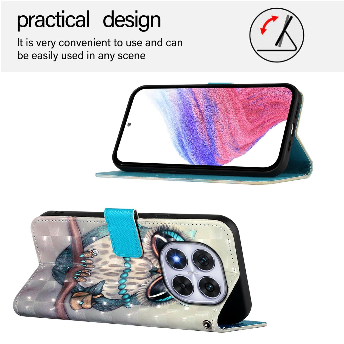 Redmi Note 14 Pro 4G Leather Flip Phone Case with 3D Painted Design, Card Holder, Wallet & Stand Function - Durable Protection & Easy Access