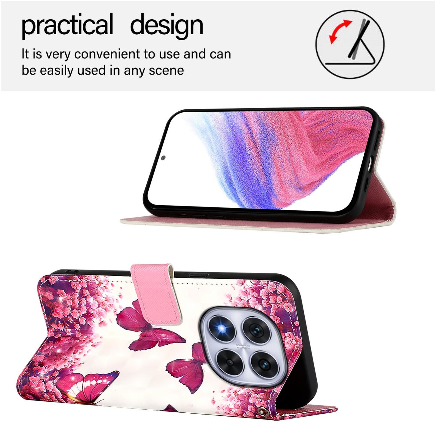 Redmi Note 14 Pro 4G Leather Flip Phone Case with 3D Painted Design, Card Holder, Wallet & Stand Function - Durable Protection & Easy Access