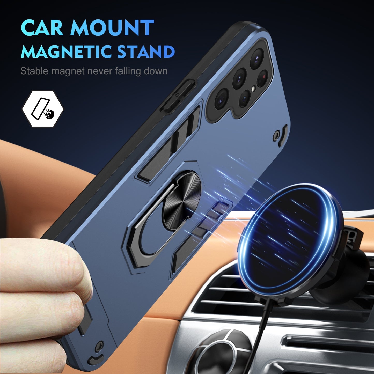 Shockproof Samsung Galaxy S25 Ultra 5G Phone Case with 360° Rotatable Metal Ring Holder, Magnetic Car Mount Stand, Ultra-Thin PC & Silicone Protection Cover