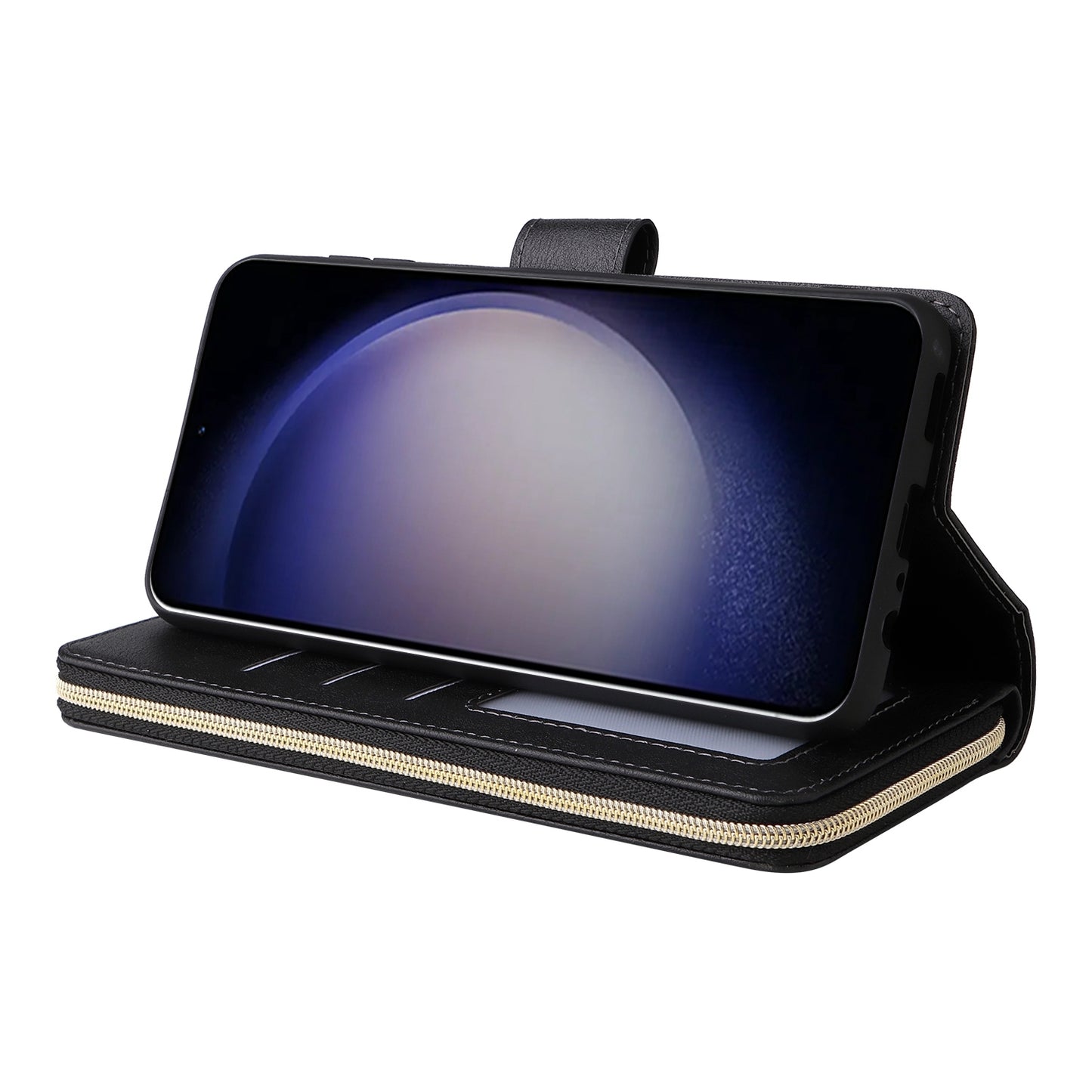 Samsung Galaxy S25 5G Leather Wallet Case with 9 Card Slots, Zipped Cash Pocket & Kickstand - Premium PU TPU Protective Cover with Wrist Strap