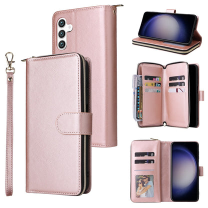 Samsung Galaxy S25 5G Leather Wallet Case with 9 Card Slots, Zipped Cash Pocket & Kickstand - Premium PU TPU Protective Cover with Wrist Strap
