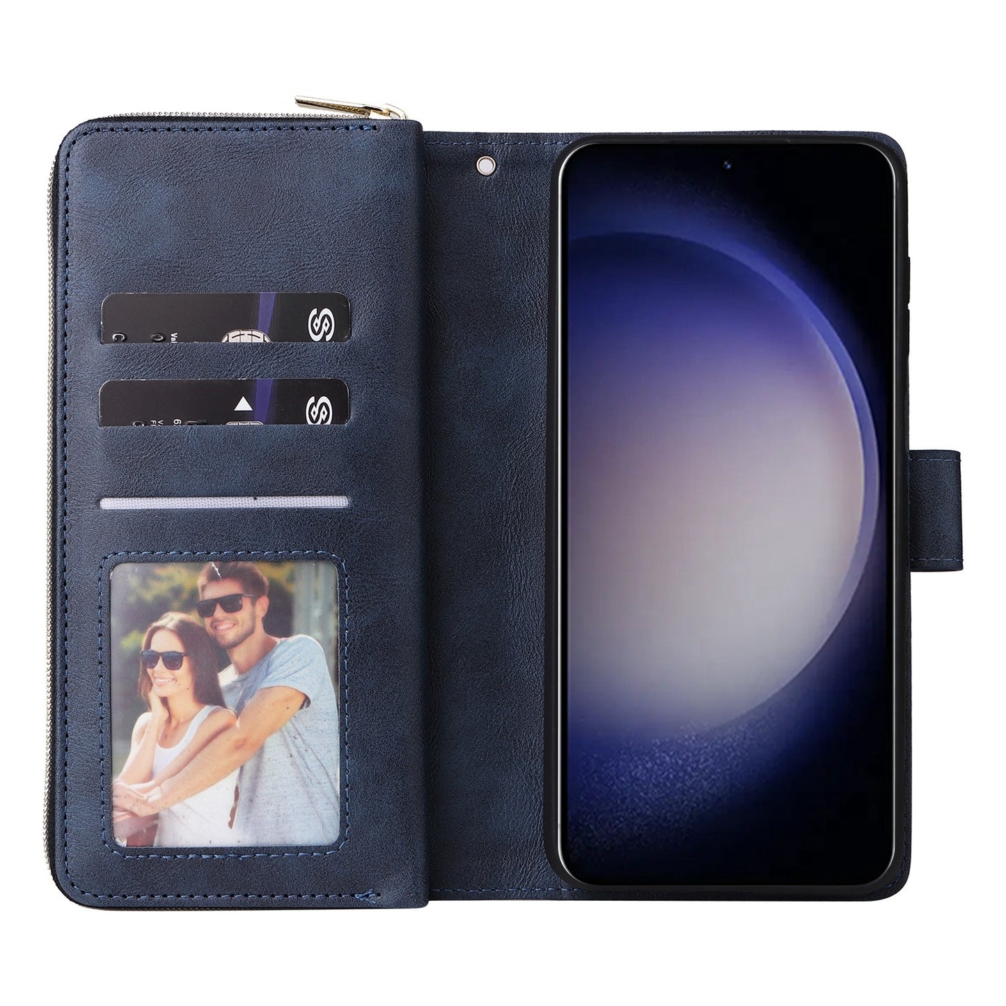 Samsung Galaxy S25 5G Leather Wallet Case with 9 Card Slots, Zipped Cash Pocket & Kickstand - Premium PU TPU Protective Cover with Wrist Strap