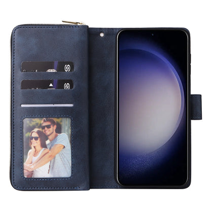 Samsung Galaxy S25 5G Leather Wallet Case with 9 Card Slots, Zipped Cash Pocket & Kickstand - Premium PU TPU Protective Cover with Wrist Strap