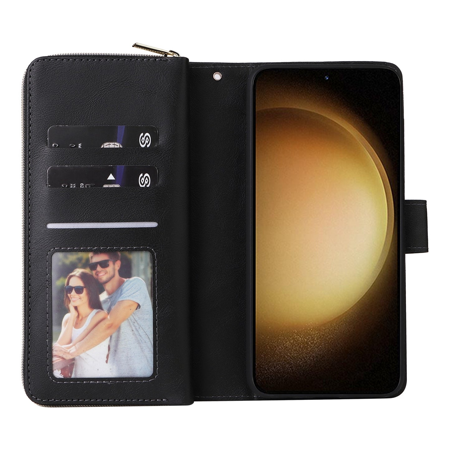 Samsung Galaxy S25+ 5G Leather Wallet Case with 9 Card Slots, Zipped Cash Pocket & Kickstand - Premium PU TPU Protective Cover with Wrist Strap