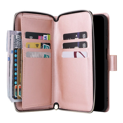 Samsung Galaxy S25+ 5G Leather Wallet Case with 9 Card Slots, Zipped Cash Pocket & Kickstand - Premium PU TPU Protective Cover with Wrist Strap