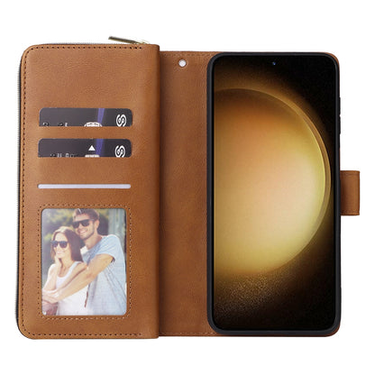 Samsung Galaxy S25+ 5G Leather Wallet Case with 9 Card Slots, Zipped Cash Pocket & Kickstand - Premium PU TPU Protective Cover with Wrist Strap