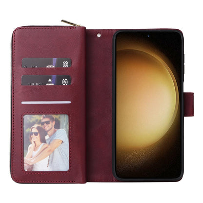 Samsung Galaxy S25+ 5G Leather Wallet Case with 9 Card Slots, Zipped Cash Pocket & Kickstand - Premium PU TPU Protective Cover with Wrist Strap