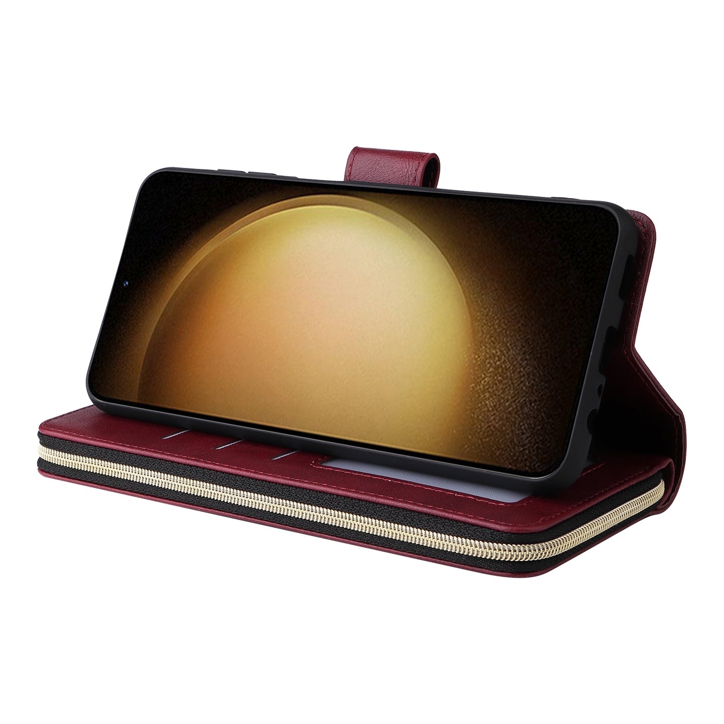 Samsung Galaxy S25+ 5G Leather Wallet Case with 9 Card Slots, Zipped Cash Pocket & Kickstand - Premium PU TPU Protective Cover with Wrist Strap