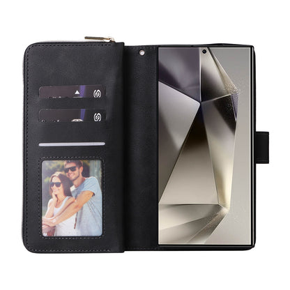 Samsung Galaxy S25 Ultra 5G Leather Wallet Case with 9 Card Slots, Zipped Cash Pocket & Kickstand - Premium PU TPU Protective Cover with Wrist Strap