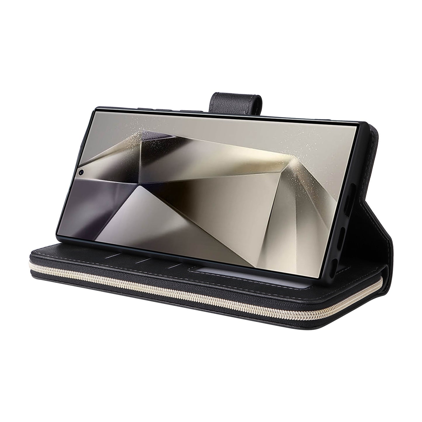 Samsung Galaxy S25 Ultra 5G Leather Wallet Case with 9 Card Slots, Zipped Cash Pocket & Kickstand - Premium PU TPU Protective Cover with Wrist Strap