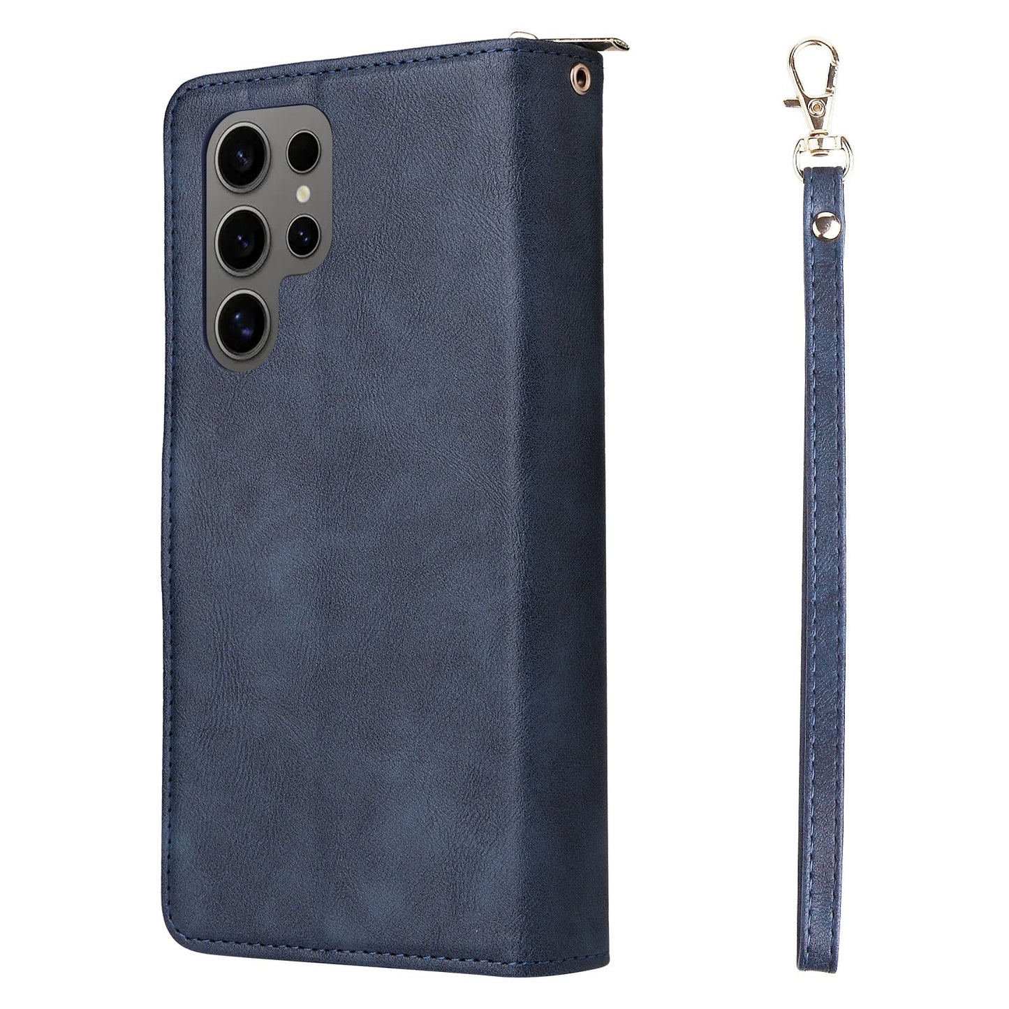 Samsung Galaxy S25 Ultra 5G Leather Wallet Case with 9 Card Slots, Zipped Cash Pocket & Kickstand - Premium PU TPU Protective Cover with Wrist Strap