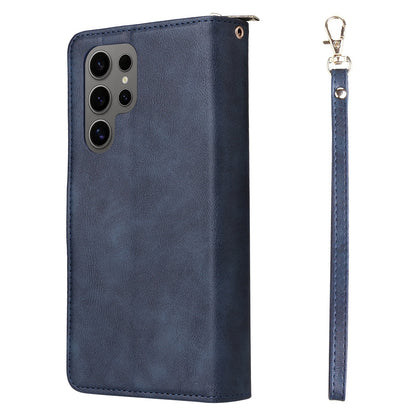 Samsung Galaxy S25 Ultra 5G Leather Wallet Case with 9 Card Slots, Zipped Cash Pocket & Kickstand - Premium PU TPU Protective Cover with Wrist Strap