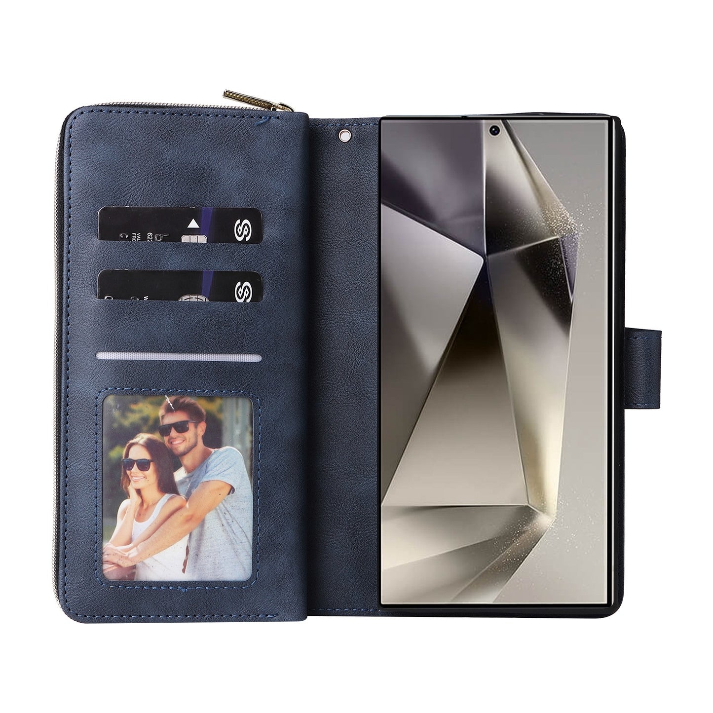 Samsung Galaxy S25 Ultra 5G Leather Wallet Case with 9 Card Slots, Zipped Cash Pocket & Kickstand - Premium PU TPU Protective Cover with Wrist Strap