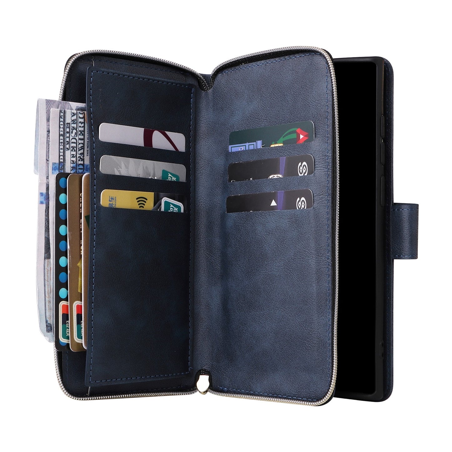 Samsung Galaxy S25 Ultra 5G Leather Wallet Case with 9 Card Slots, Zipped Cash Pocket & Kickstand - Premium PU TPU Protective Cover with Wrist Strap