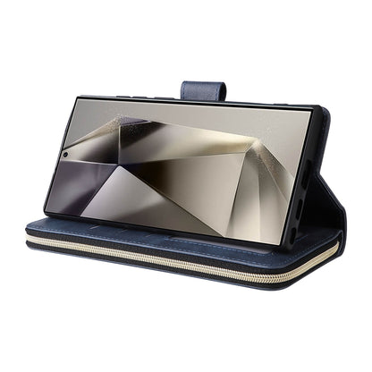 Samsung Galaxy S25 Ultra 5G Leather Wallet Case with 9 Card Slots, Zipped Cash Pocket & Kickstand - Premium PU TPU Protective Cover with Wrist Strap