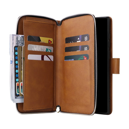 Samsung Galaxy S25 Ultra 5G Leather Wallet Case with 9 Card Slots, Zipped Cash Pocket & Kickstand - Premium PU TPU Protective Cover with Wrist Strap