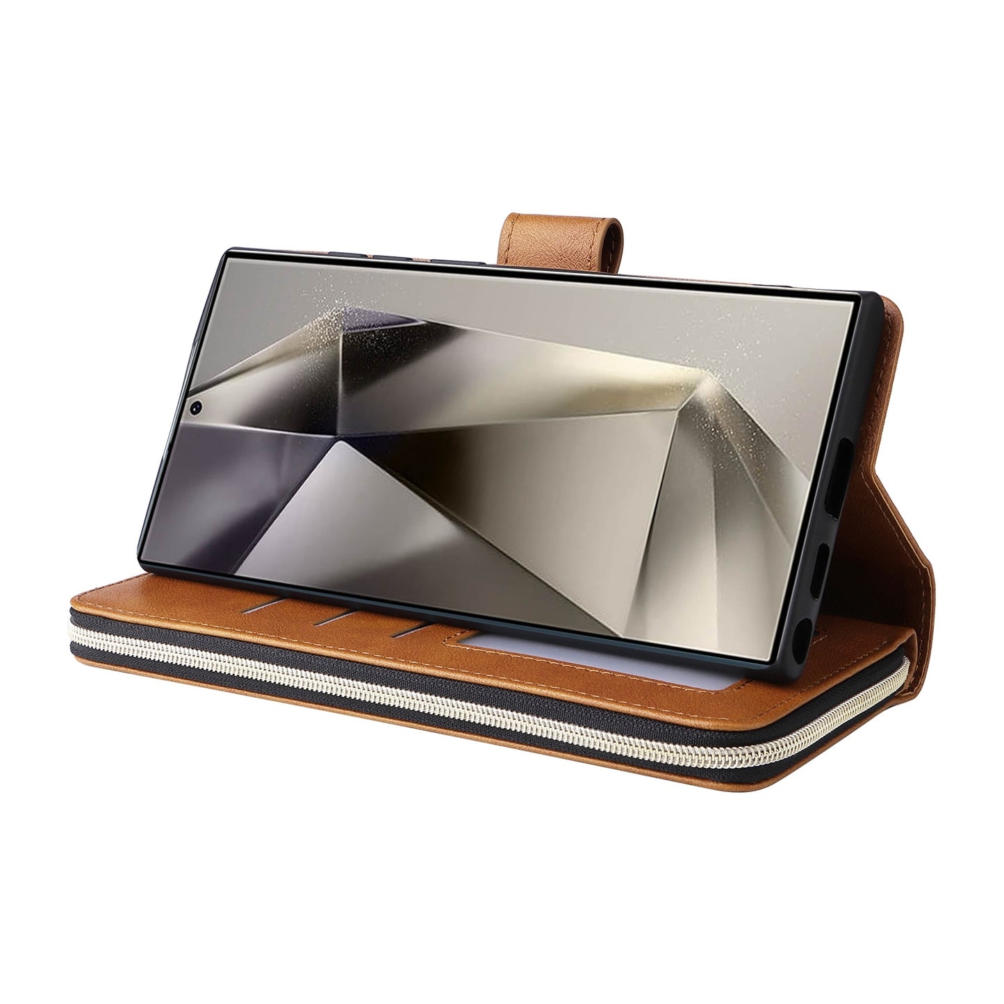 Samsung Galaxy S25 Ultra 5G Leather Wallet Case with 9 Card Slots, Zipped Cash Pocket & Kickstand - Premium PU TPU Protective Cover with Wrist Strap