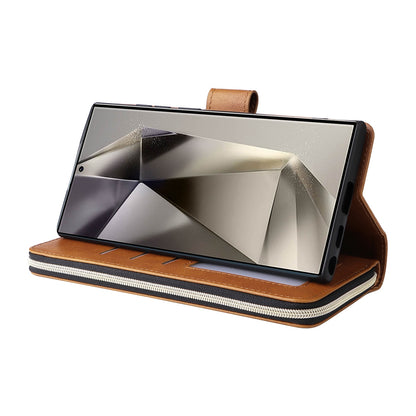 Samsung Galaxy S25 Ultra 5G Leather Wallet Case with 9 Card Slots, Zipped Cash Pocket & Kickstand - Premium PU TPU Protective Cover with Wrist Strap