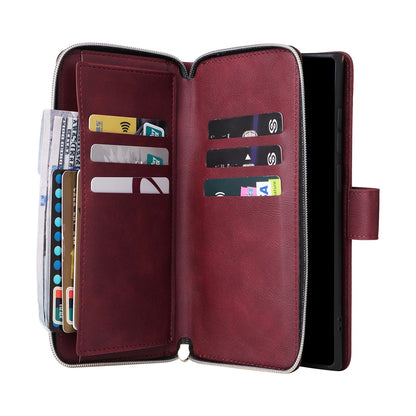 Samsung Galaxy S25 Ultra 5G Leather Wallet Case with 9 Card Slots, Zipped Cash Pocket & Kickstand - Premium PU TPU Protective Cover with Wrist Strap
