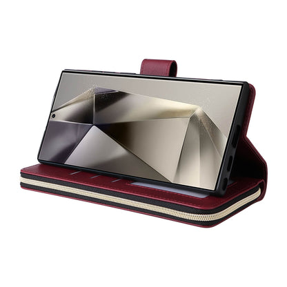 Samsung Galaxy S25 Ultra 5G Leather Wallet Case with 9 Card Slots, Zipped Cash Pocket & Kickstand - Premium PU TPU Protective Cover with Wrist Strap