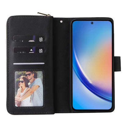 Samsung Galaxy A35 5G Leather Wallet Case with 9 Card Slots, Zipped Cash Pocket & Kickstand - Premium PU TPU Protective Cover with Wrist Strap