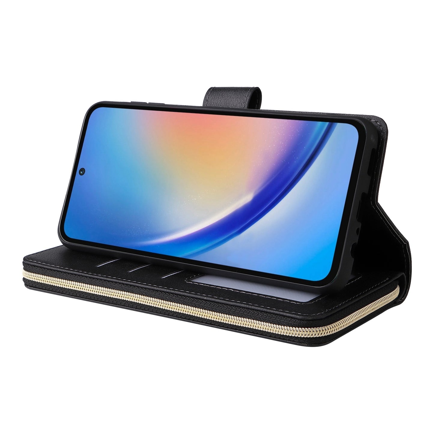 Samsung Galaxy A35 5G Leather Wallet Case with 9 Card Slots, Zipped Cash Pocket & Kickstand - Premium PU TPU Protective Cover with Wrist Strap