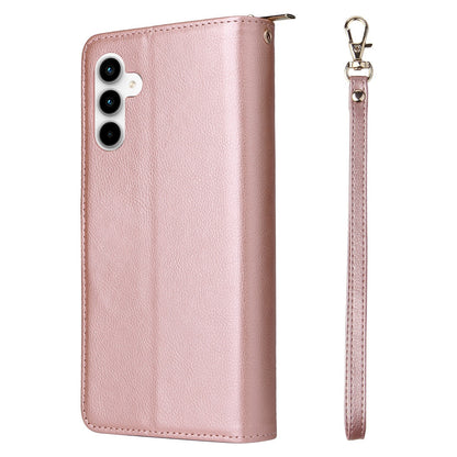 Samsung Galaxy A35 5G Leather Wallet Case with 9 Card Slots, Zipped Cash Pocket & Kickstand - Premium PU TPU Protective Cover with Wrist Strap