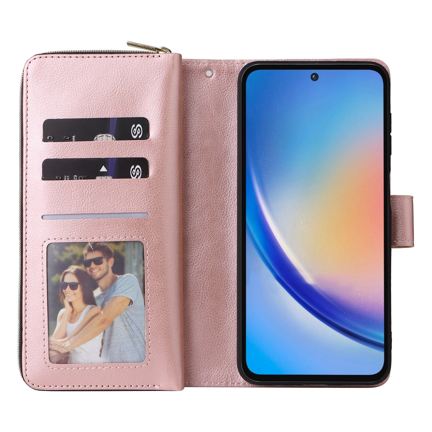 Samsung Galaxy A35 5G Leather Wallet Case with 9 Card Slots, Zipped Cash Pocket & Kickstand - Premium PU TPU Protective Cover with Wrist Strap