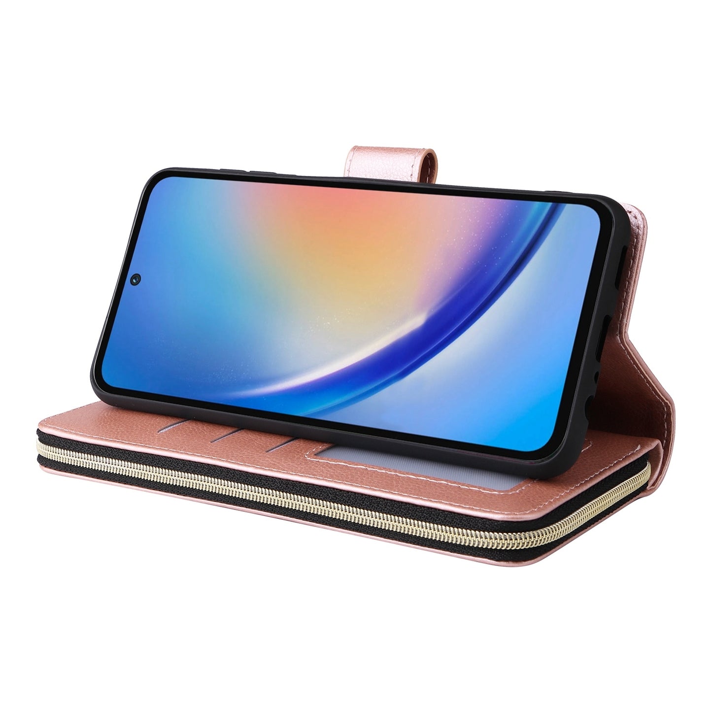 Samsung Galaxy A35 5G Leather Wallet Case with 9 Card Slots, Zipped Cash Pocket & Kickstand - Premium PU TPU Protective Cover with Wrist Strap