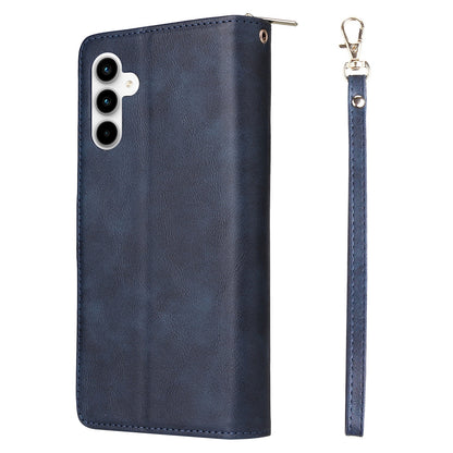 Samsung Galaxy A35 5G Leather Wallet Case with 9 Card Slots, Zipped Cash Pocket & Kickstand - Premium PU TPU Protective Cover with Wrist Strap