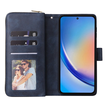 Samsung Galaxy A35 5G Leather Wallet Case with 9 Card Slots, Zipped Cash Pocket & Kickstand - Premium PU TPU Protective Cover with Wrist Strap