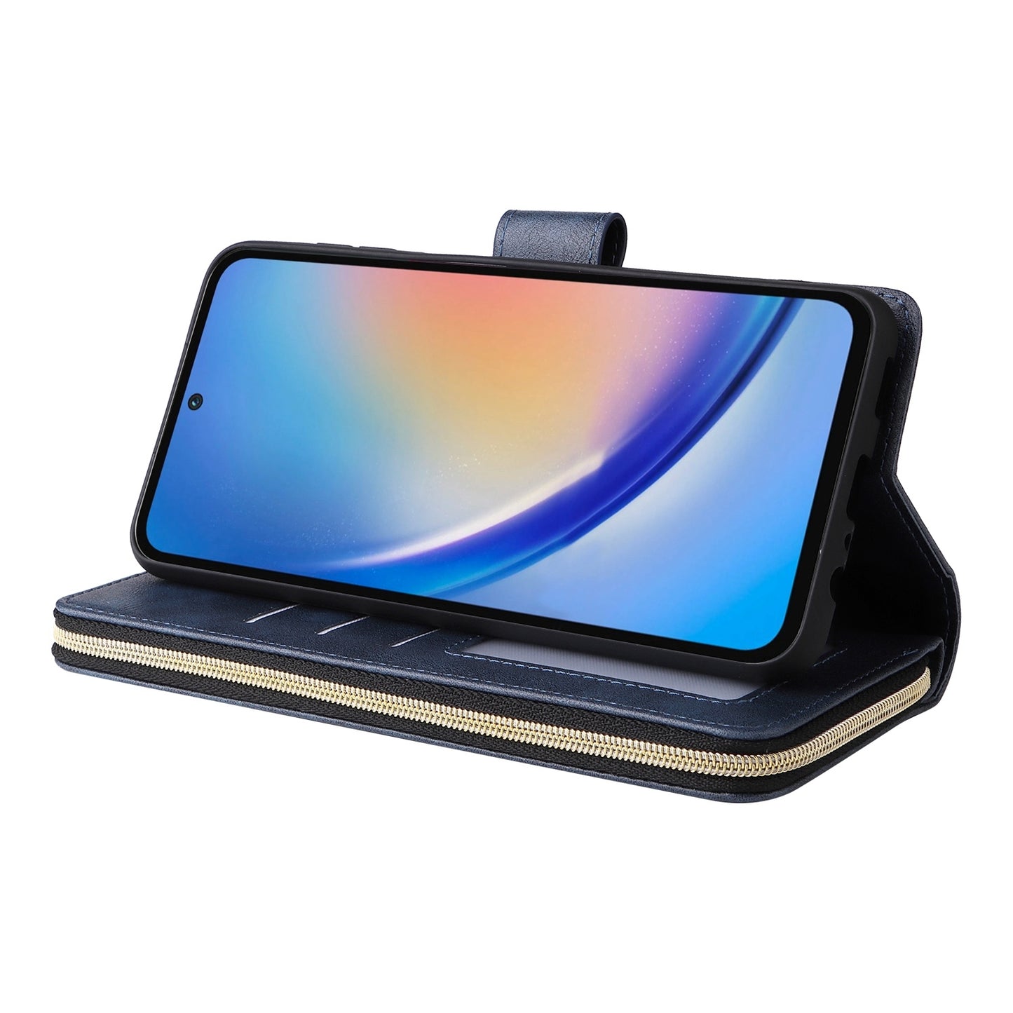 Samsung Galaxy A35 5G Leather Wallet Case with 9 Card Slots, Zipped Cash Pocket & Kickstand - Premium PU TPU Protective Cover with Wrist Strap